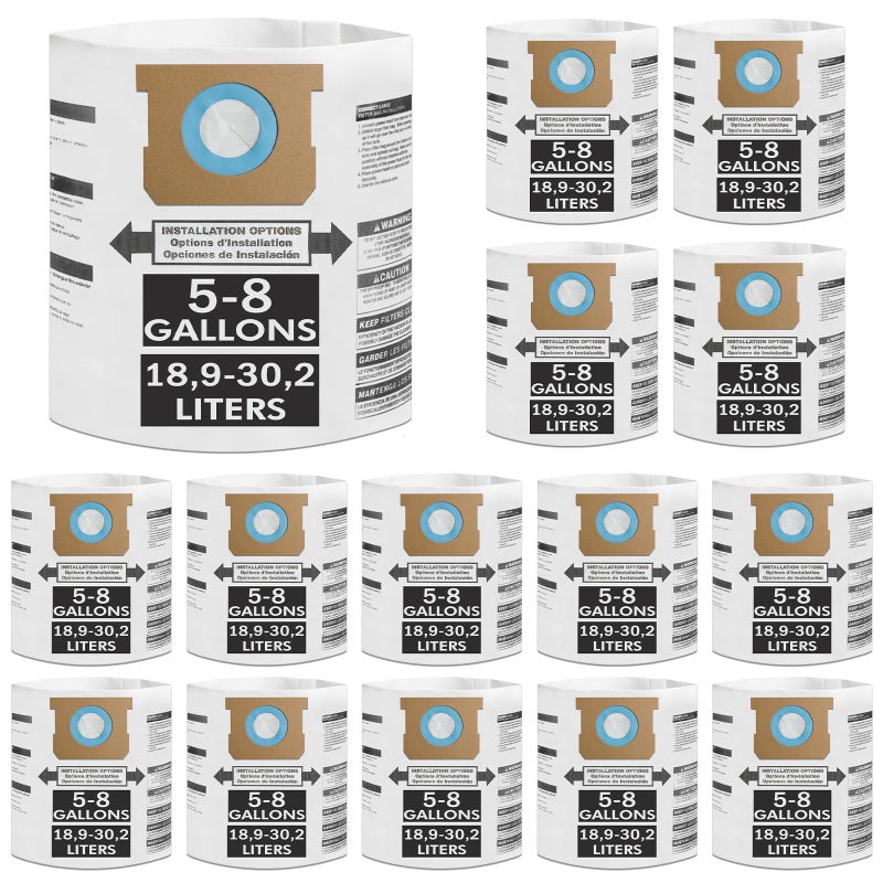 Yonice 15 Pack 5-8 Gallon Vacuum Bags, Compatible with Shop Vac 5-8 Gallon Wet/Dry Vacuum; Type E 90661, 9066133; Type H 90671, 9067133; VF2004, VHBS, VDBS; Disposable Collection Filter Bag - Image 1
